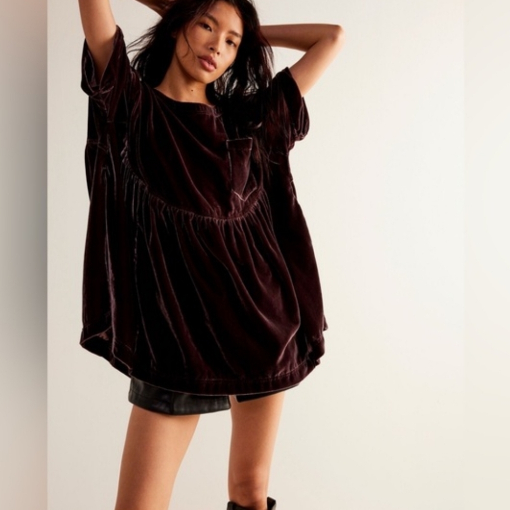 #M2 Free People Velvet Moon City Tunic Babydoll Mini Dress